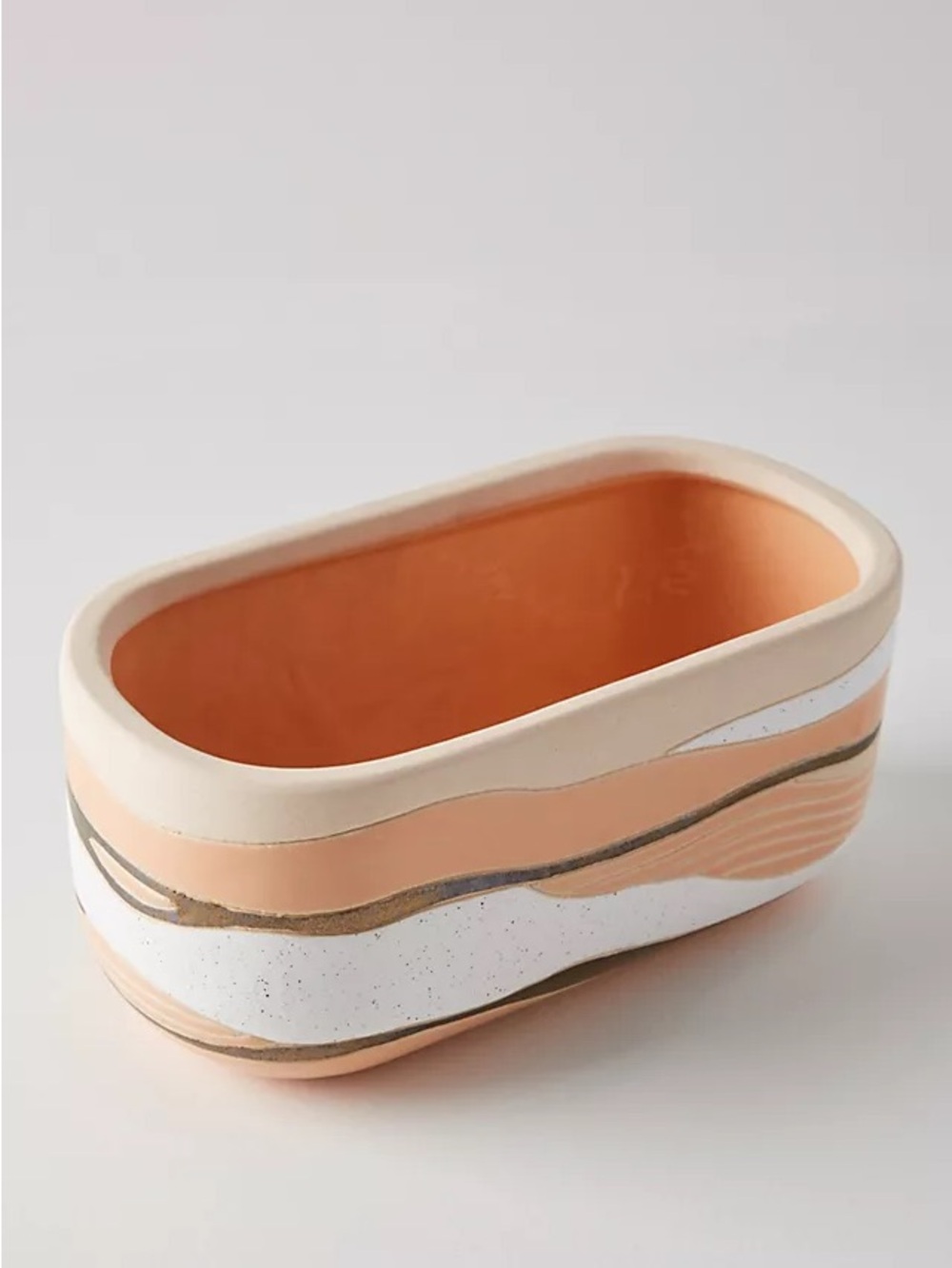 Anthropologie Beatrice Layered Terracotta Peach Window Pot Planter Wave Design